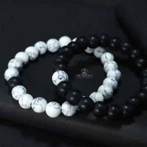 Contrasting Black Onyx and White Howlite Natural Stone Beads Bracelet Set
