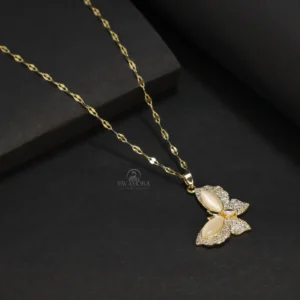 Gold Plated Butterfly Pendant Necklace with Opal and Crystal Detailing