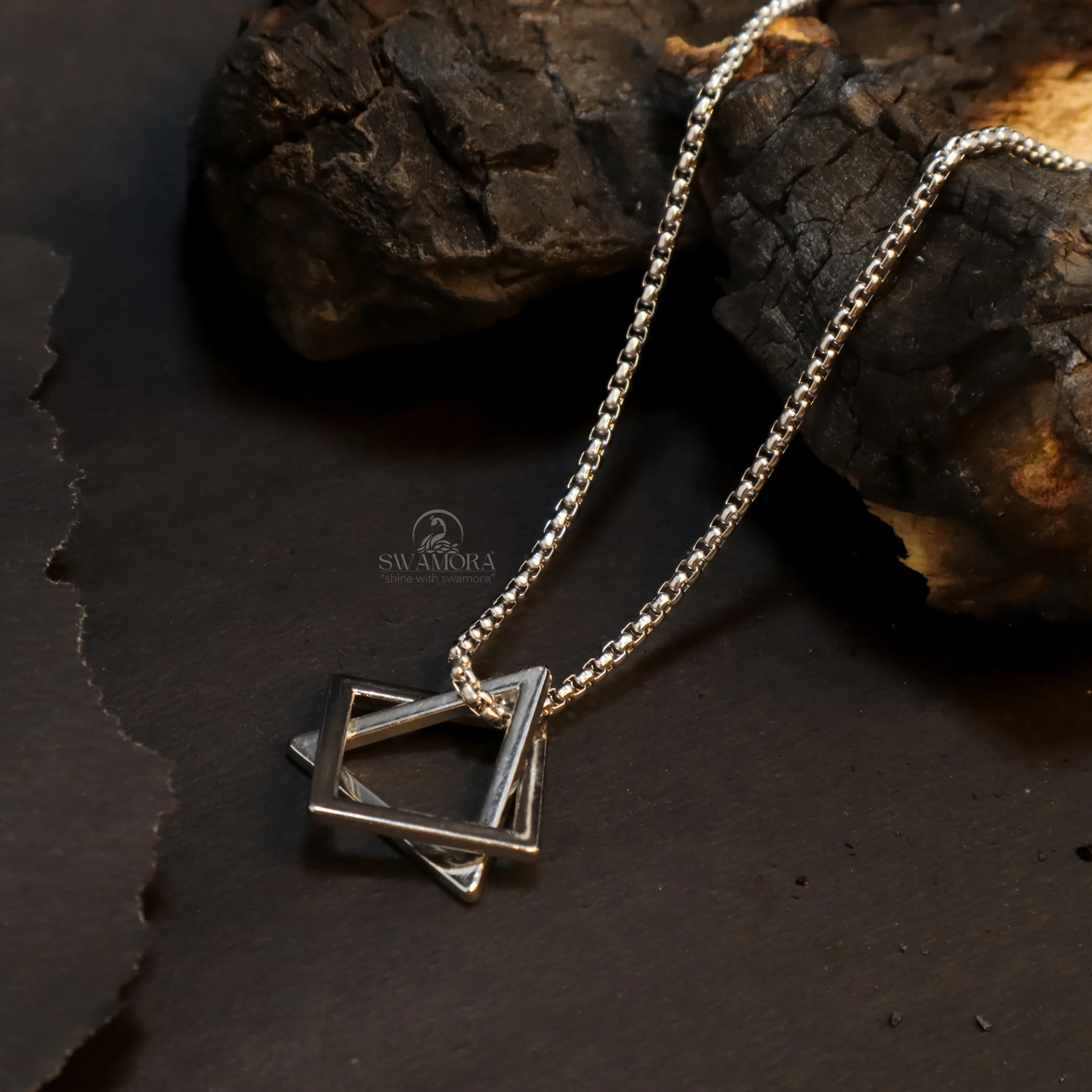 Modern Square Frame Pendant Stainless Steel Necklace
