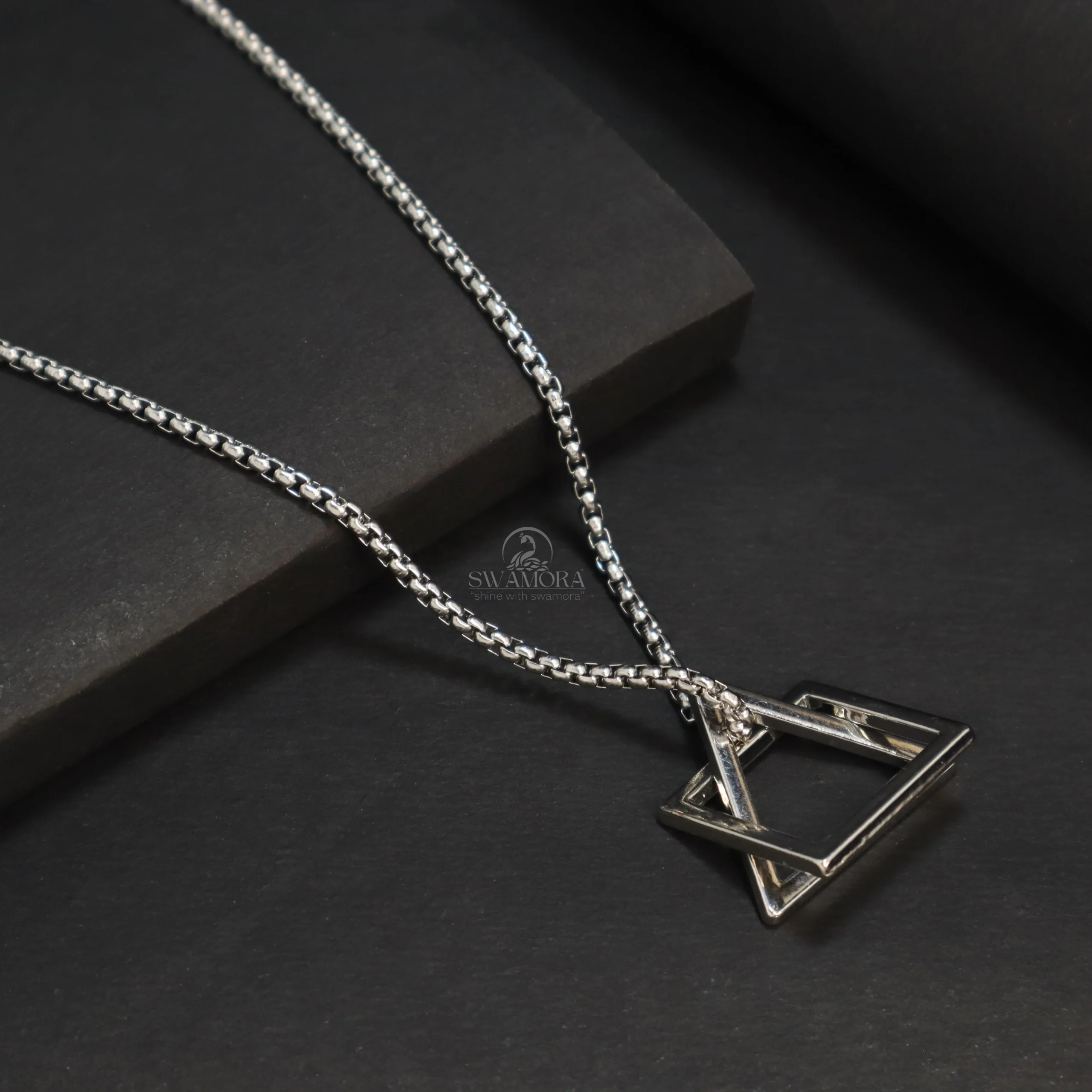 Modern Square Frame Pendant Stainless Steel Necklace - Image 2