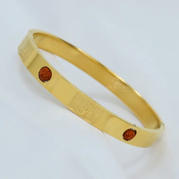 Om and Rudraksha Design Premium Stainless Steel Gold Plated Kada for Men