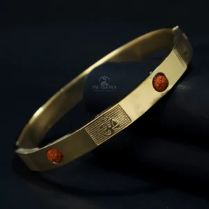 Om and Rudraksha Design Premium Stainless Steel Gold Plated Kada for Men