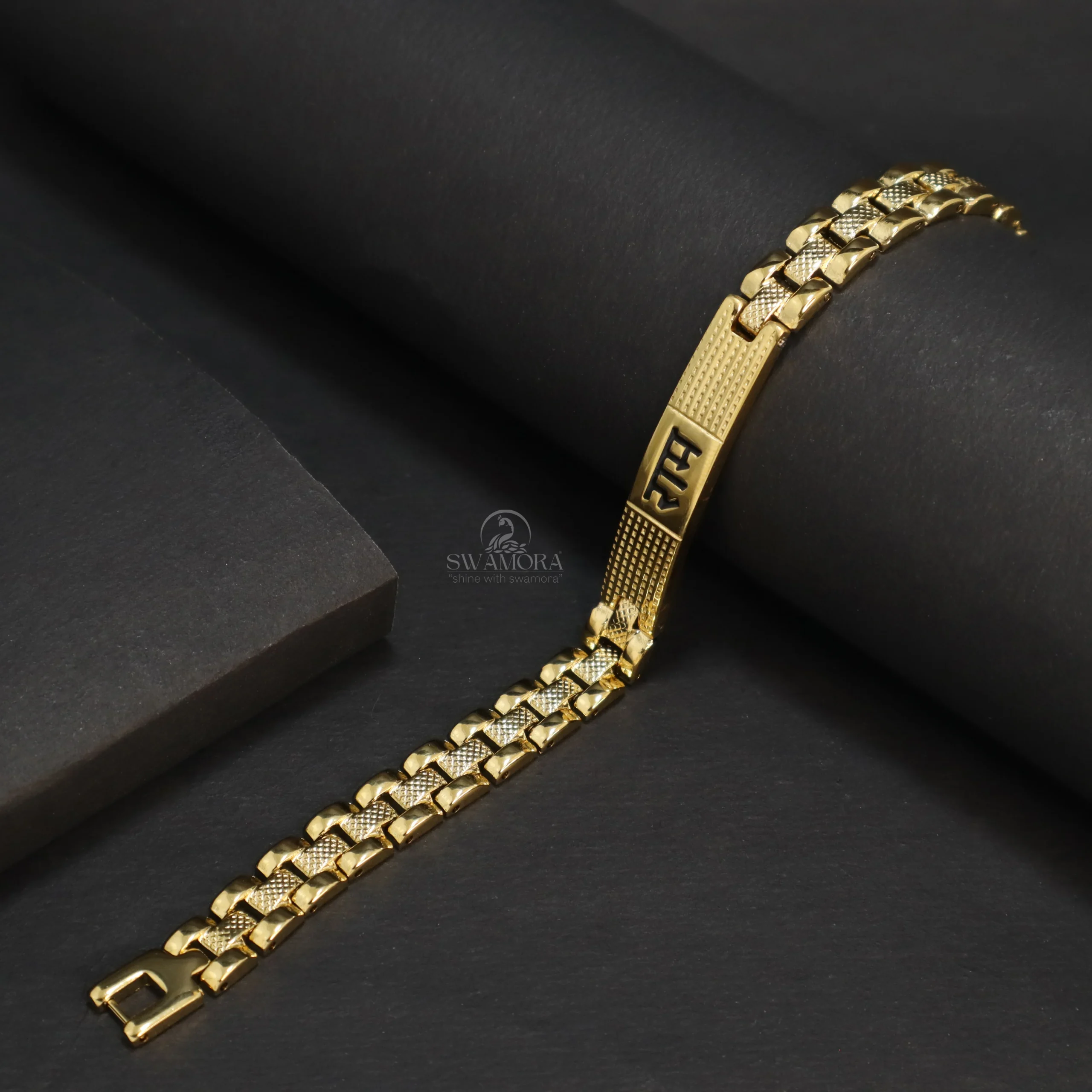 Ram Name Engraved Gold Plated Designer Bracelet