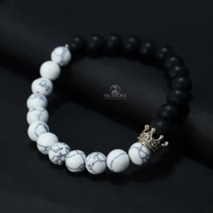 Royal Crown Charm Natural Stone Bead Bracelet For Men & Women