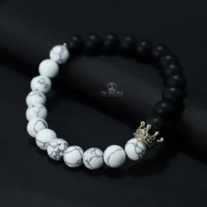 Royal Crown Charm Natural Stone Bead Bracelet For Men & Women