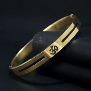 Stylish Gold Plated Stainless Steel Kada with Om and Black Stripes