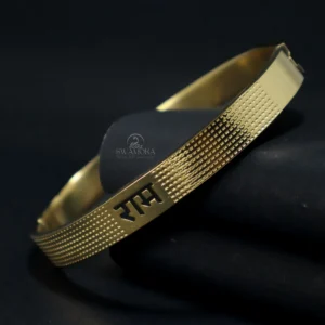 Title Ram Design Stainless Steel Gold Plated Polished Oval Size Kada