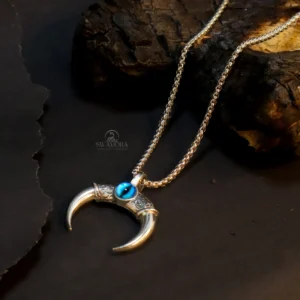 Unique Tusk Pendant Necklace with Blue Eye Detailing