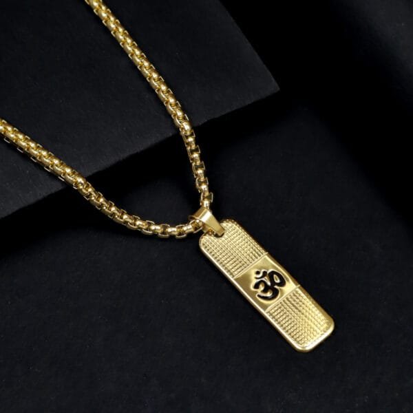 Om Pendant Dotted Design Gold Chain For Men (24 Inch)