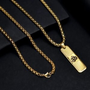 Om Pendant Dotted Design Gold Chain For Men (24 Inch)