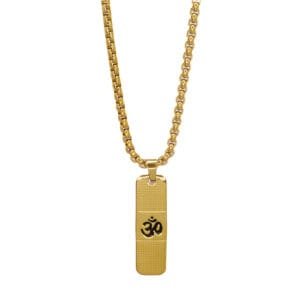 Om Pendant Dotted Design Gold Chain For Men (24 Inch)