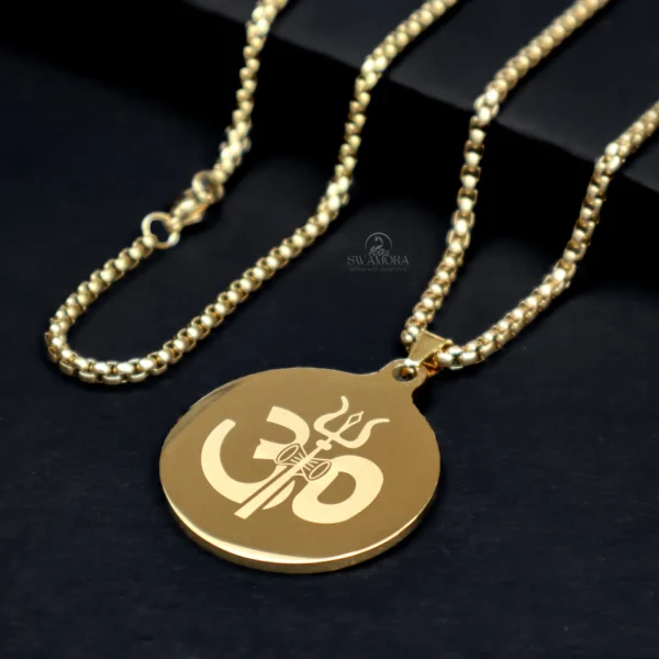 Om Trishul Pendant Gold Stainless Steel Necklace Chain For Men - Image 2