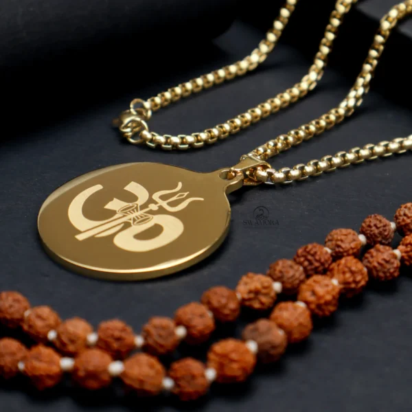 Om Trishul Pendant Gold Stainless Steel Necklace Chain For Men