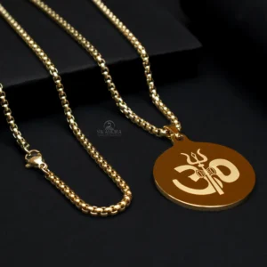 Om Trishul Pendant Gold Stainless Steel Necklace Chain For Men